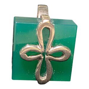 Ring Size 4.5 Cross Chrysoprase Square Sterling Silver Stamped Vintage Jewelry